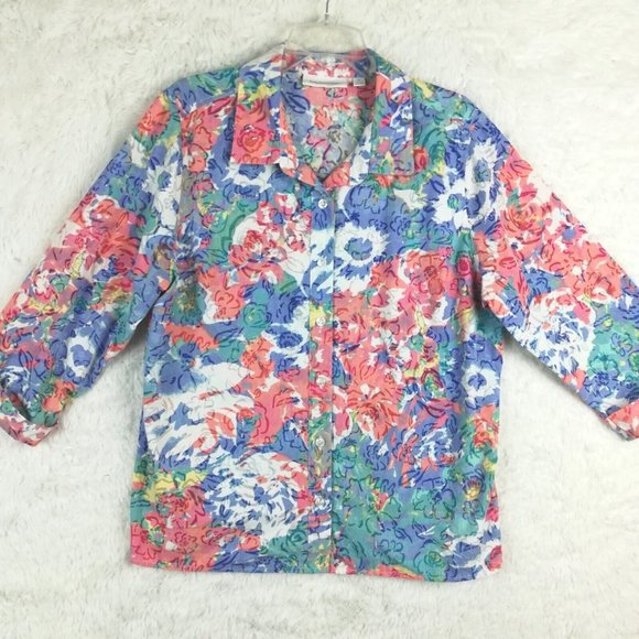 breckenridge Tops - Breckenridge Womens Shirt Button Up  Floral Pastel Multicolor 3/4 Sleeve XL
